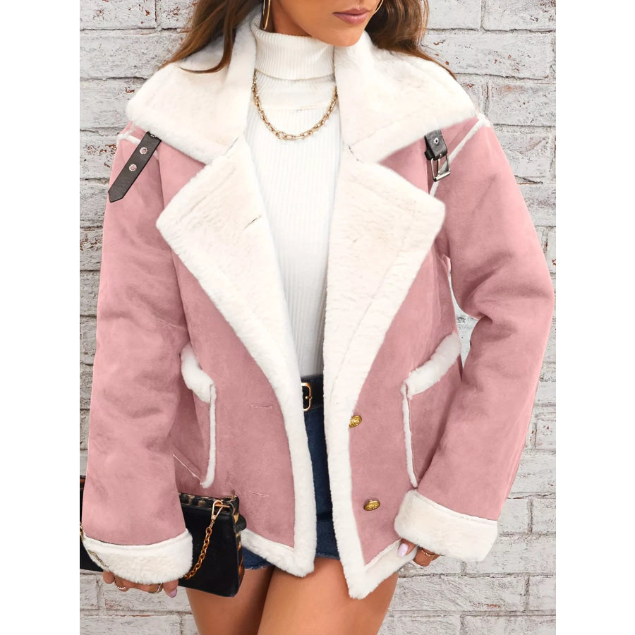 Plush Button Up Outerwear Pink / S Apparel and Accessories