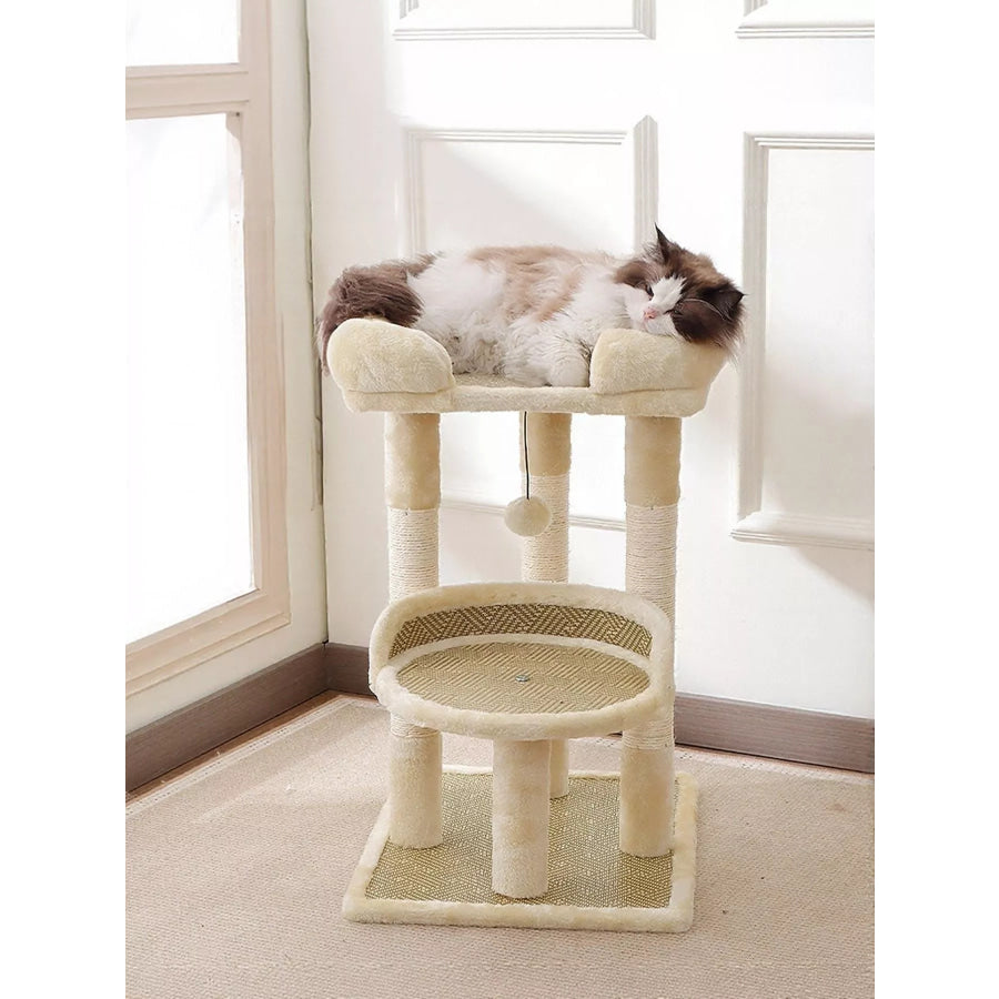Plush Cat Tree Condo with Scratching Posts Cream 1 / One Size Apparel and Accessories