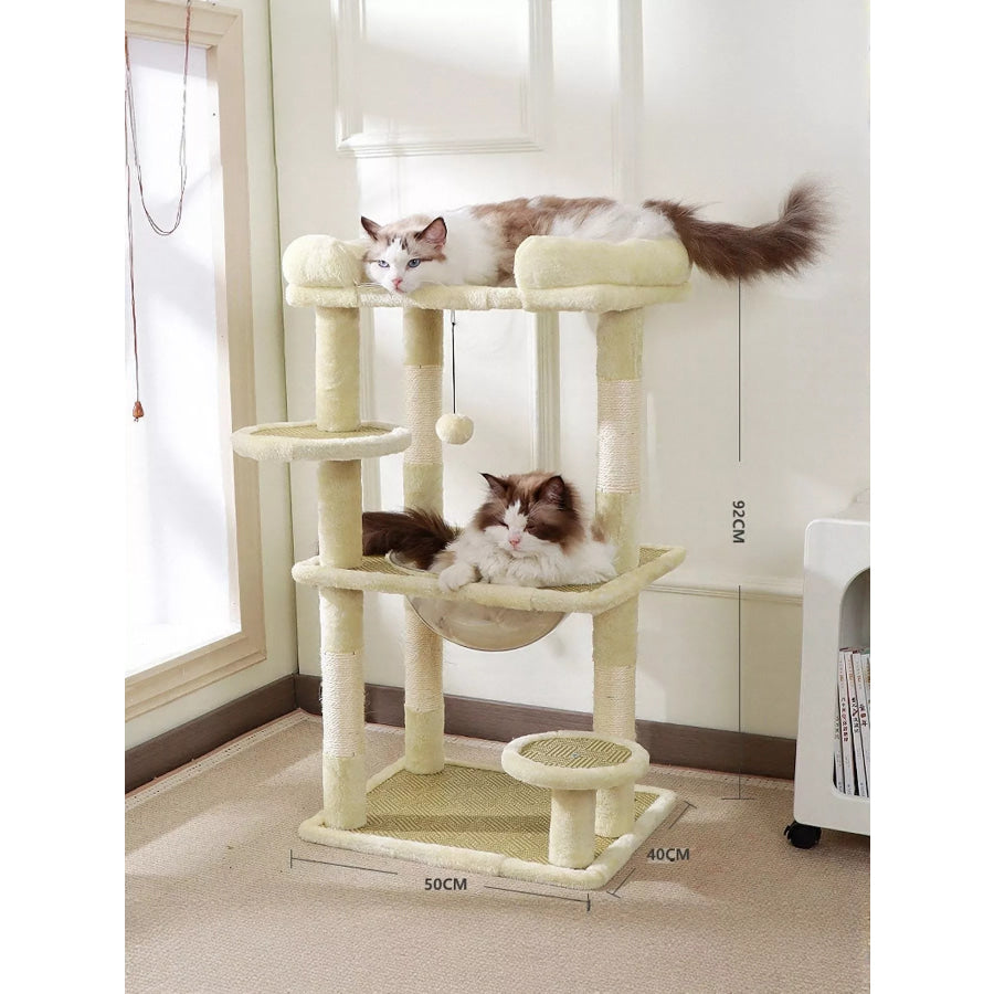 Plush Cat Tree Condo with Scratching Posts Cream 4 floor / One Size Apparel and Accessories