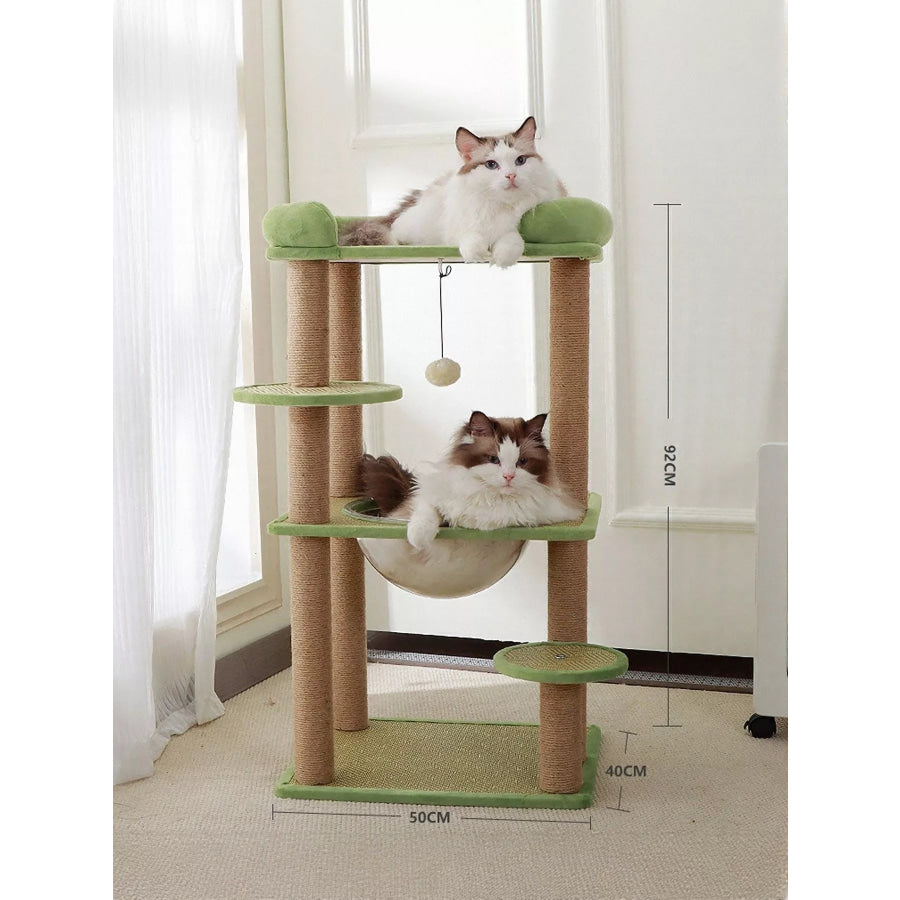 Plush Cat Tree Condo with Scratching Posts Green 4 floor / One Size Apparel and Accessories
