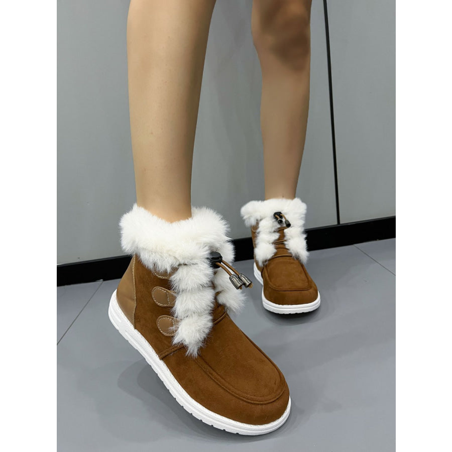 Plush Detail Suede Round Toe Boots Apparel and Accessories