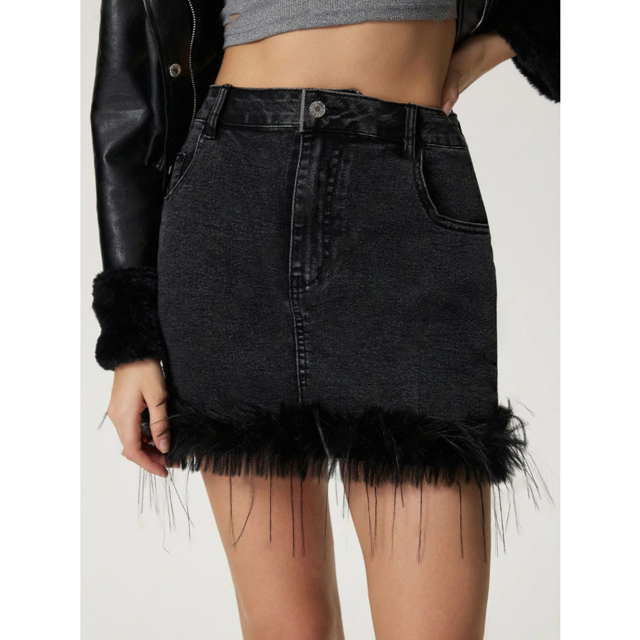 Plush Hem Mini Denim Skirt Black / XS Apparel and Accessories