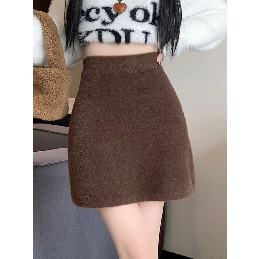 Plush Knit Mini Skirt Coffee / S Apparel and Accessories