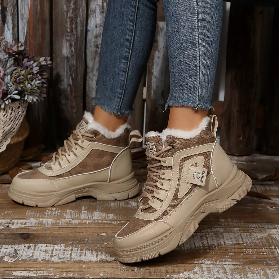 Plush Lined Ankle Boots Beige / 36 Apparel and Accessories