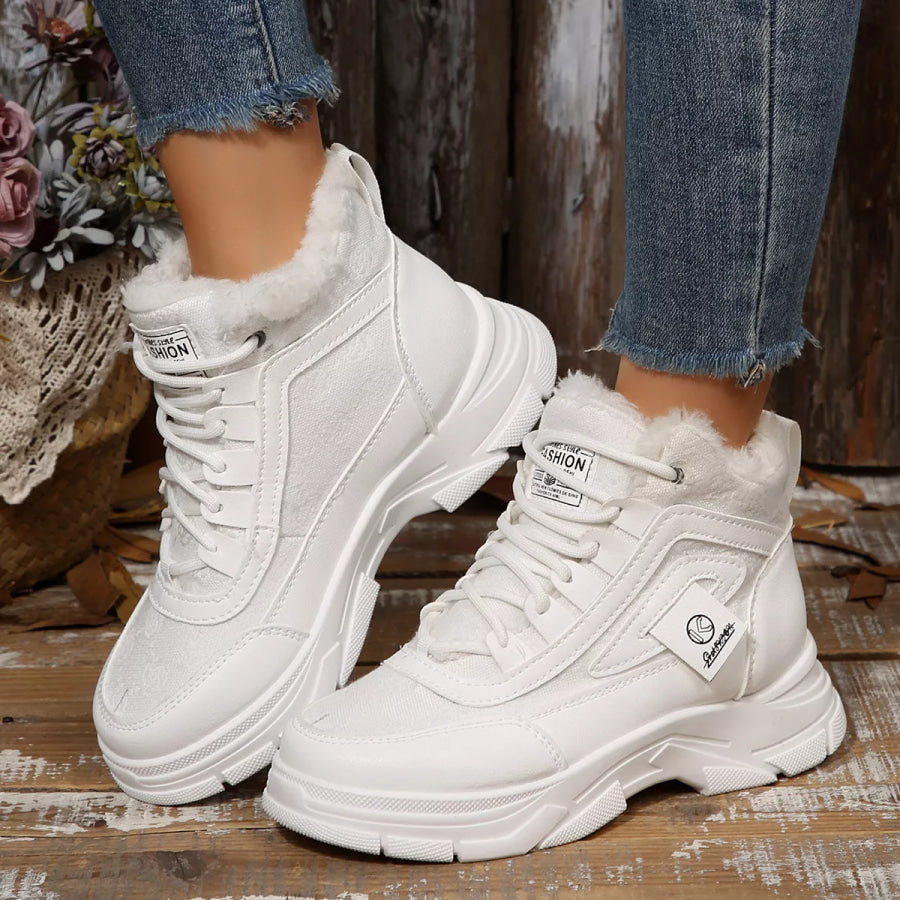 Plush Lined Ankle Boots White / 36 Apparel and Accessories