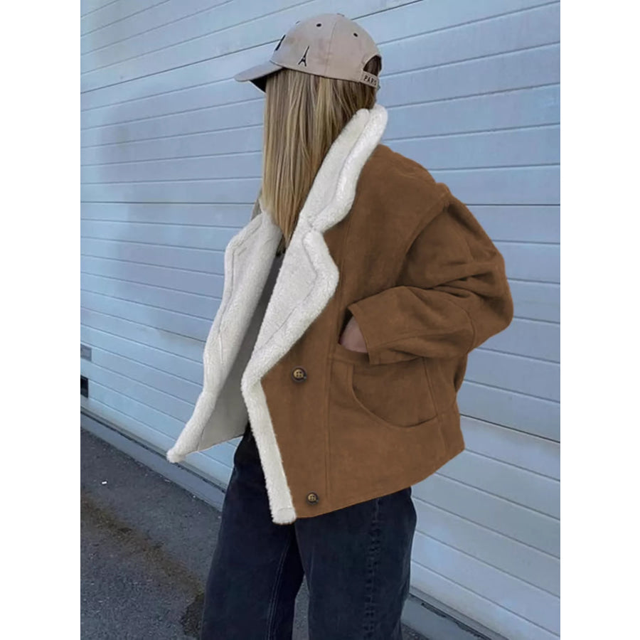 Plush Lined Dropped Shoulder Outerwear Apparel and Accessories