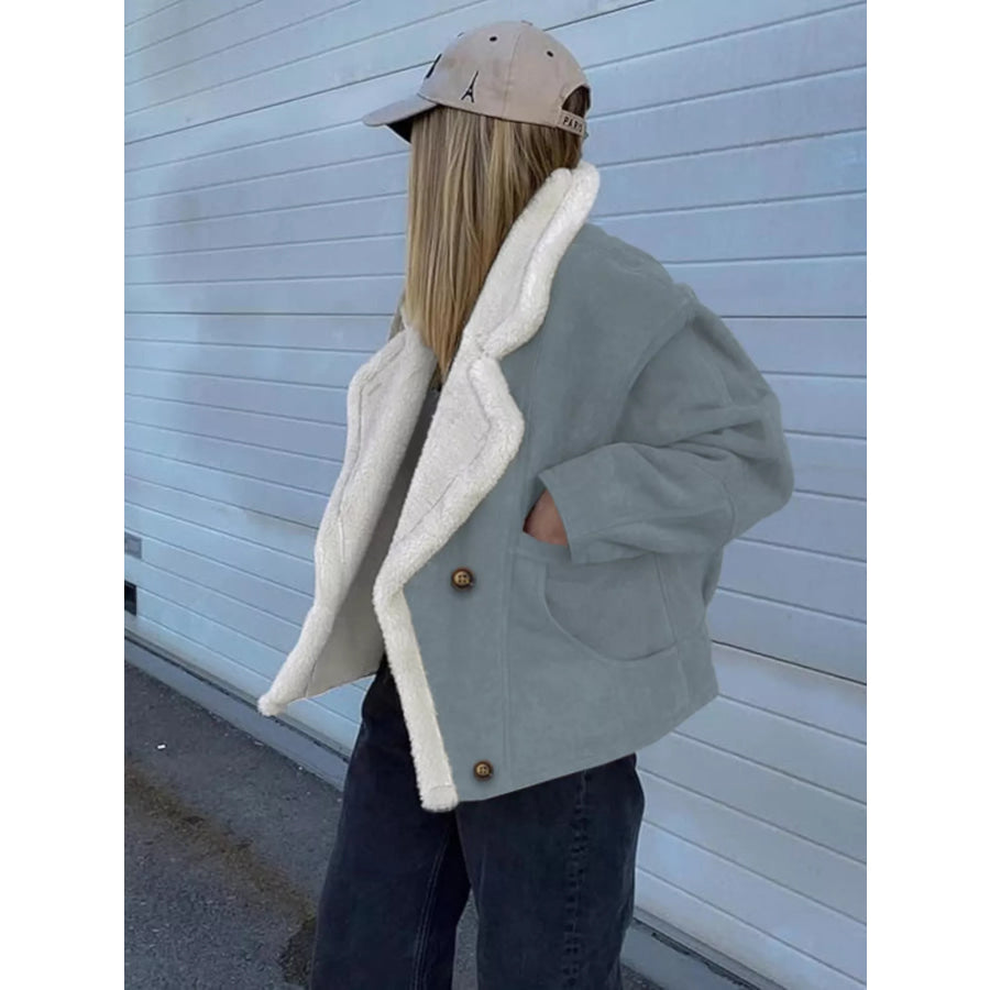 Plush Lined Dropped Shoulder Outerwear Sage / S Apparel and Accessories
