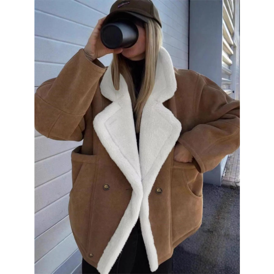 Plush Lined Dropped Shoulder Outerwear Brown / S Apparel and Accessories