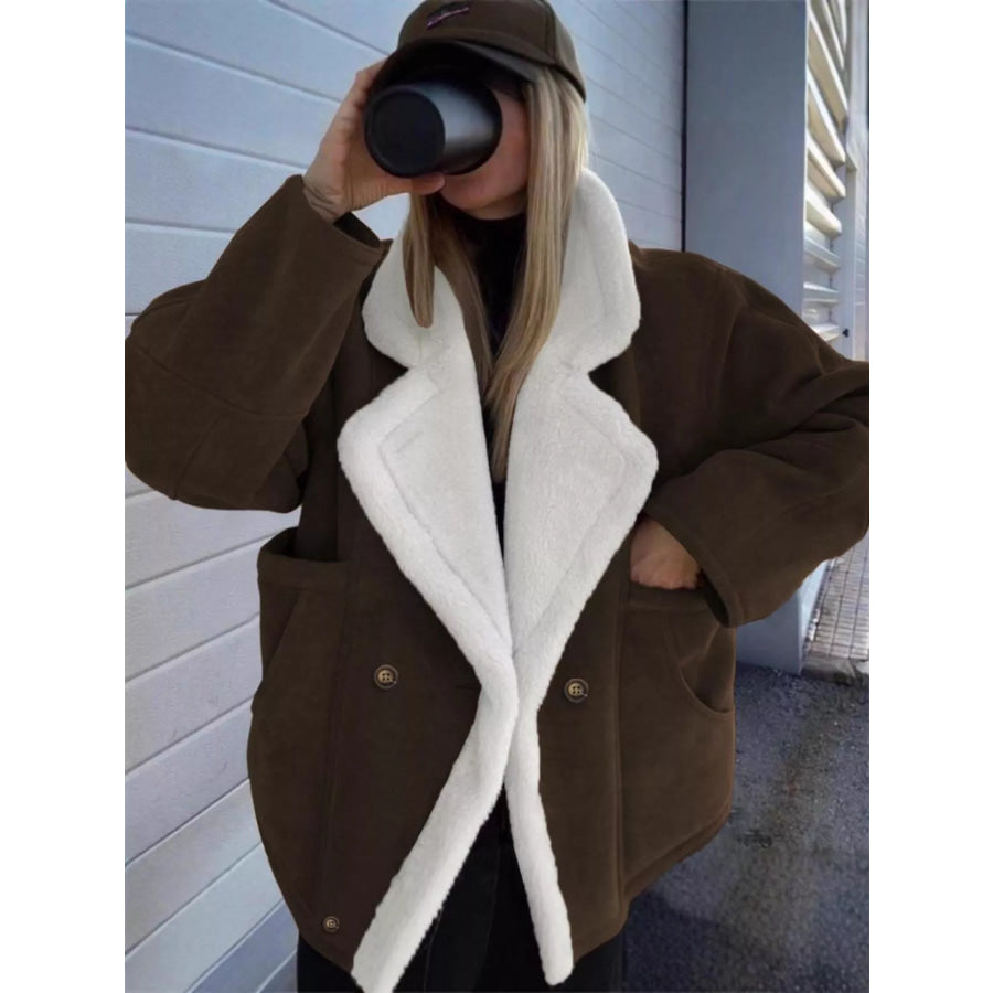 Plush Lined Dropped Shoulder Outerwear Chocolate / S Apparel and Accessories