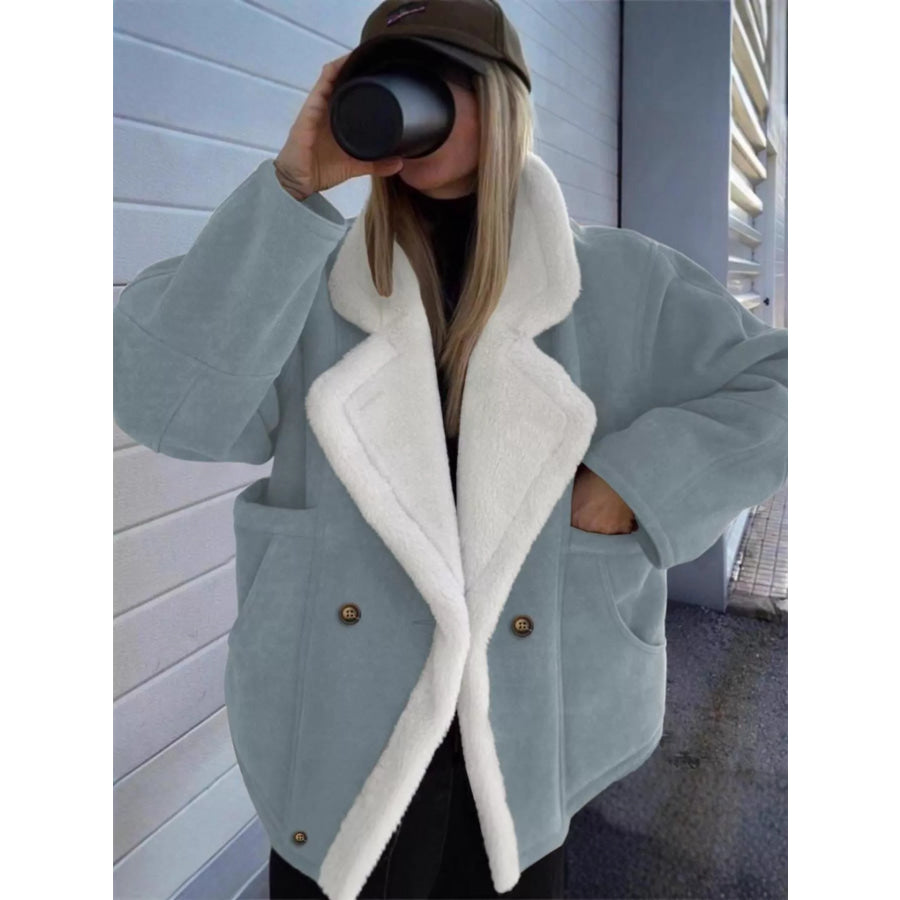 Plush Lined Dropped Shoulder Outerwear Sage / S Apparel and Accessories