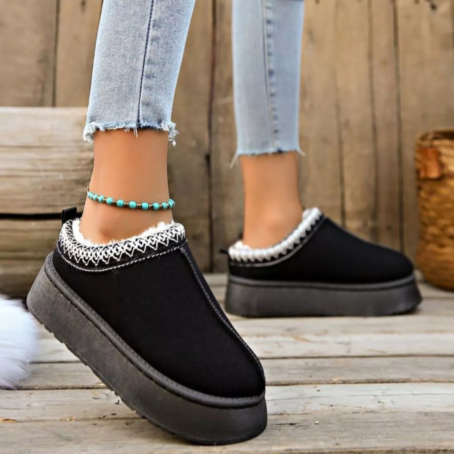Plush Lined Platform Ankle Boots Black / 36 Apparel and Accessories
