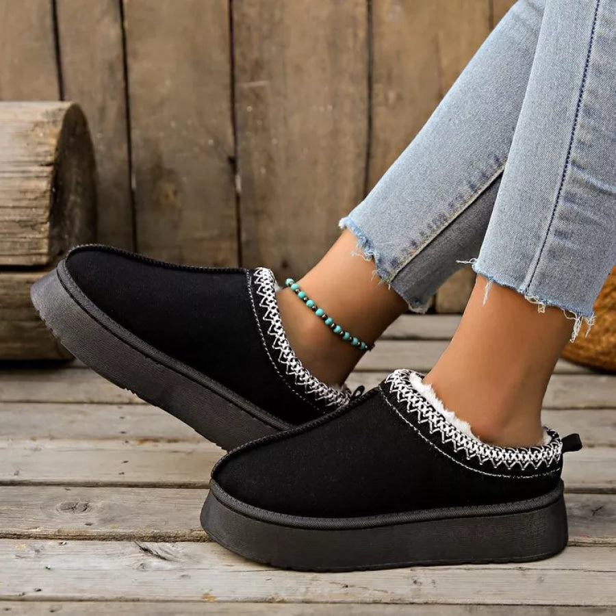 Plush Lined Platform Ankle Boots Black / 36 Apparel and Accessories