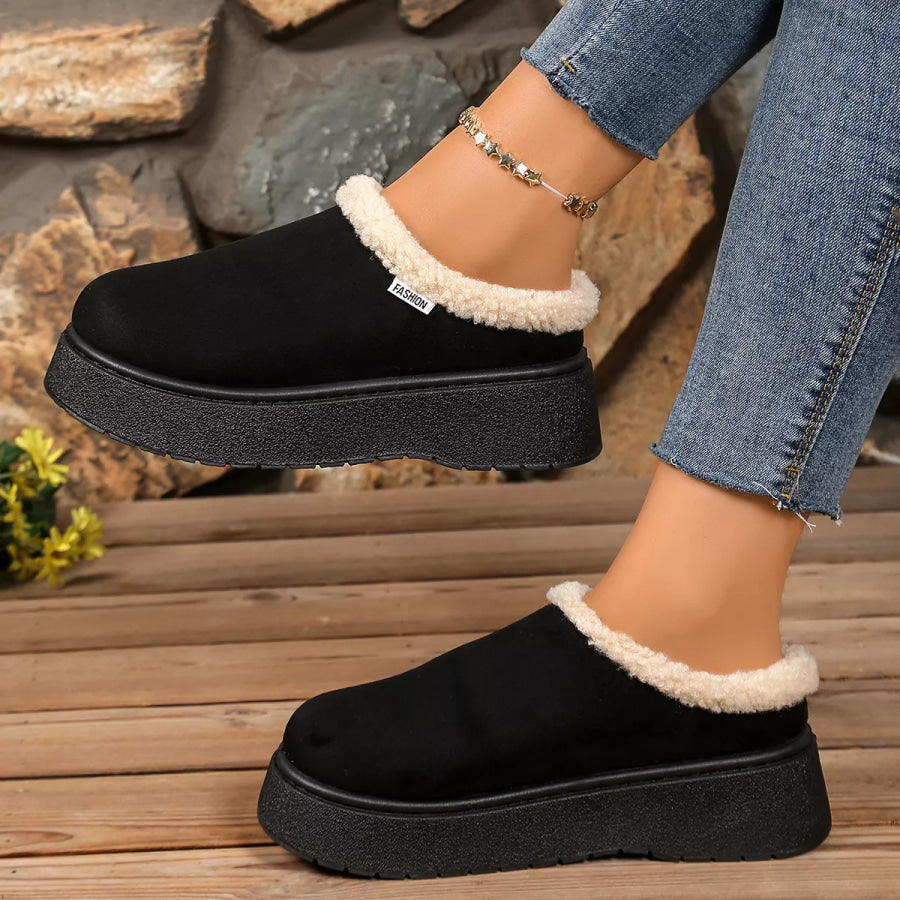 Plush Lined Platform Boots Black / 36 Apparel and Accessories