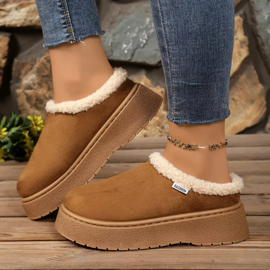 Plush Lined Platform Boots Caramel / 36 Apparel and Accessories