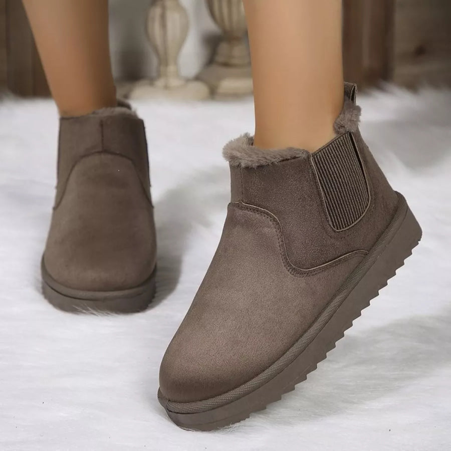 Plush Lined Slip-On Chelsea Winter Boots Khaki / 36 Apparel and Accessories