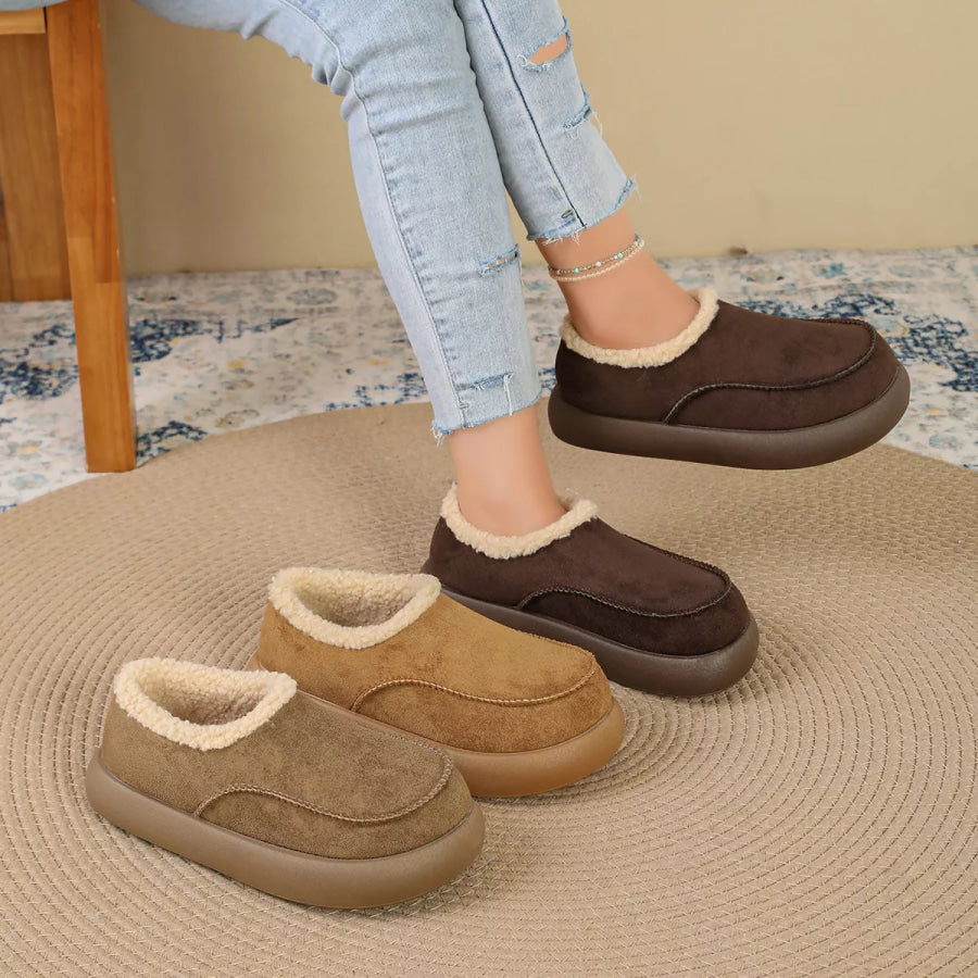 Plush-Lined Suede Platform Slip-On Boots Apparel and Accessories