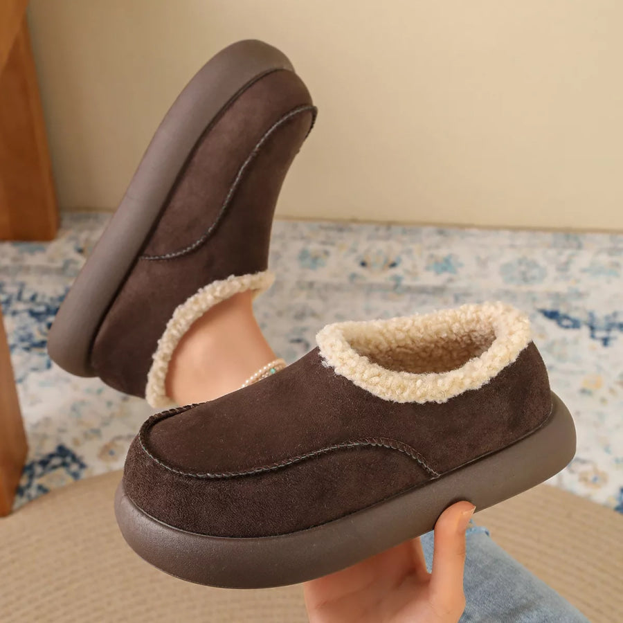 Plush-Lined Suede Platform Slip-On Boots Apparel and Accessories