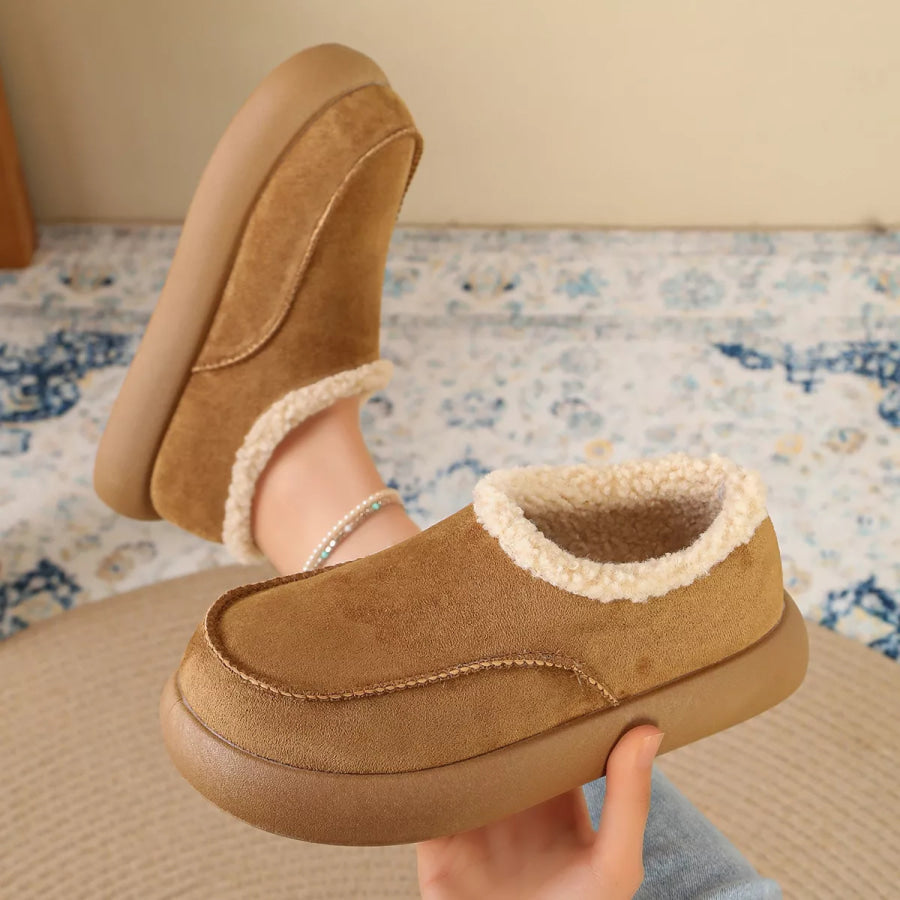 Plush-Lined Suede Platform Slip-On Boots Apparel and Accessories