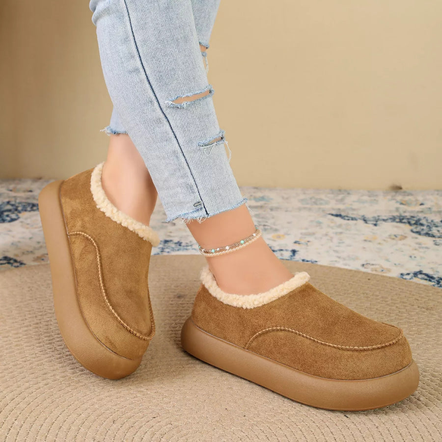 Plush-Lined Suede Platform Slip-On Boots Apparel and Accessories