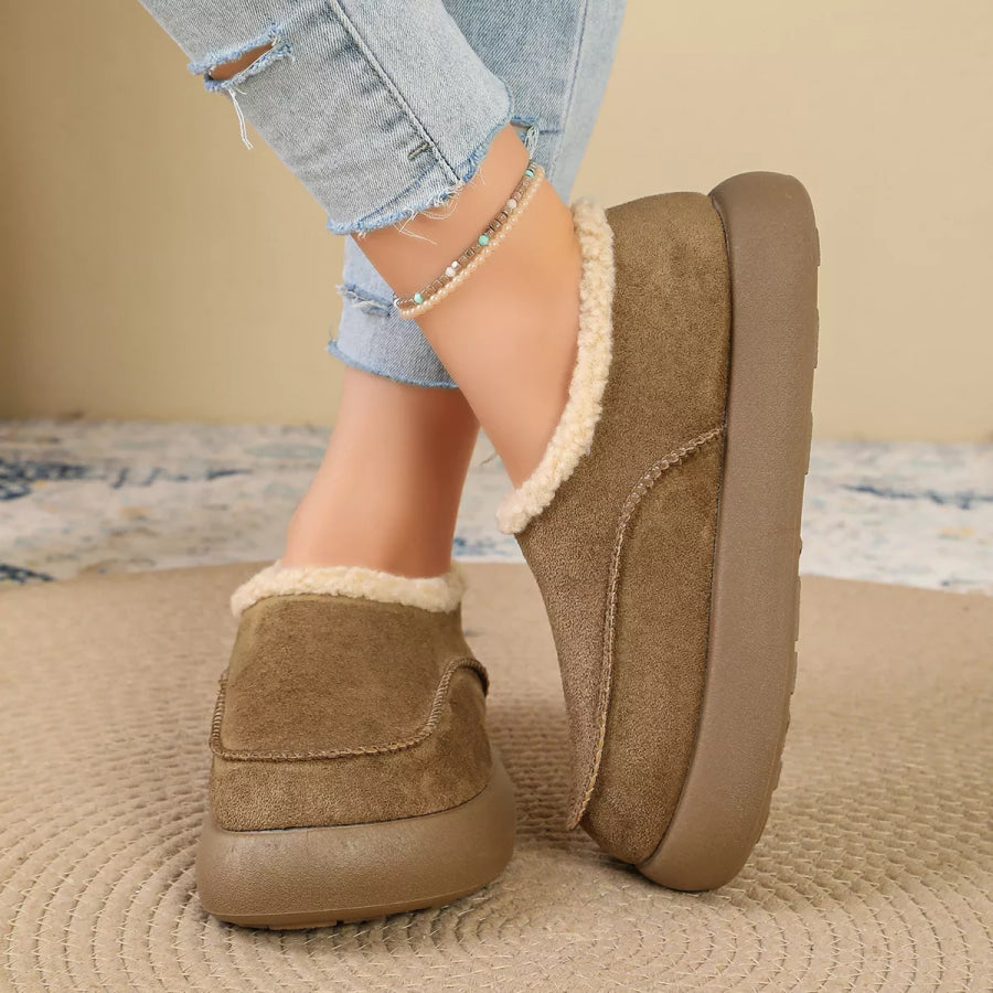 Plush-Lined Suede Platform Slip-On Boots Apparel and Accessories