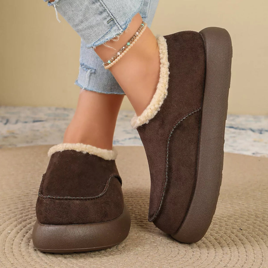 Plush-Lined Suede Platform Slip-On Boots Apparel and Accessories