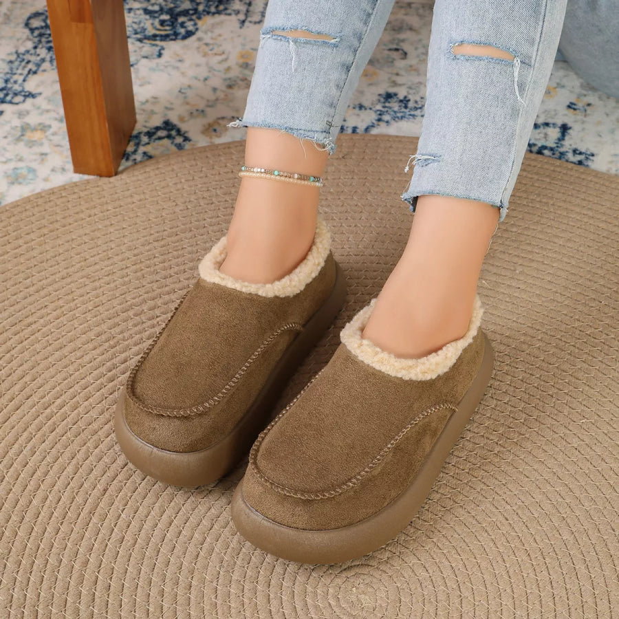 Plush-Lined Suede Platform Slip-On Boots Apparel and Accessories