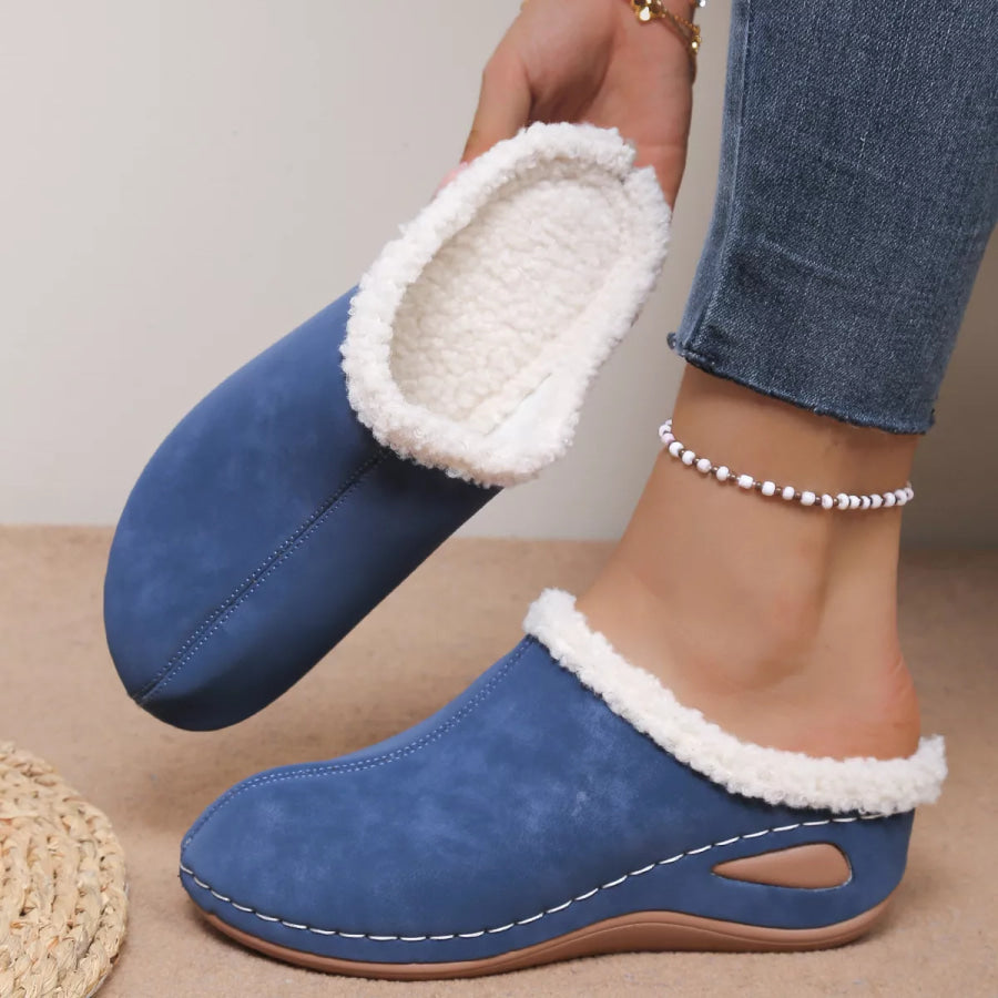 Plush Lined Wedge Slip-Ons Blue / 36 Apparel and Accessories