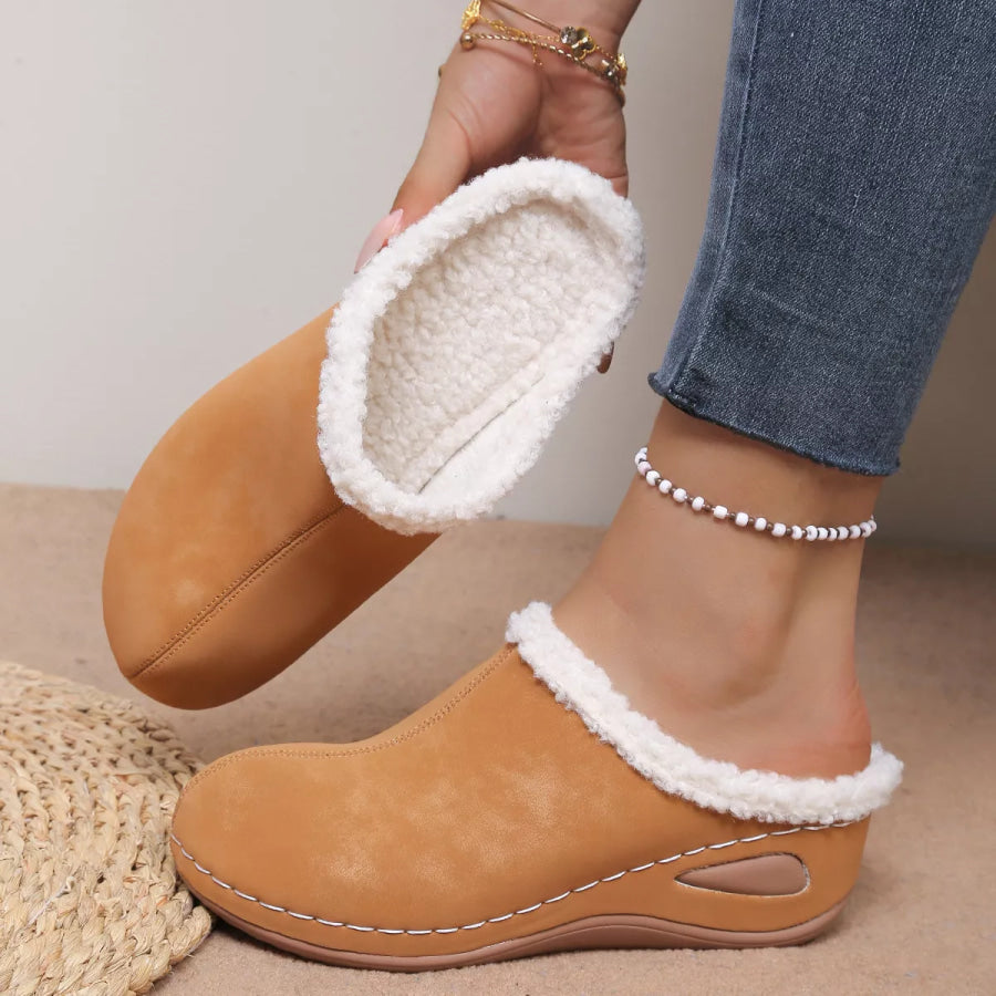Plush Lined Wedge Slip-Ons Brown / 36 Apparel and Accessories