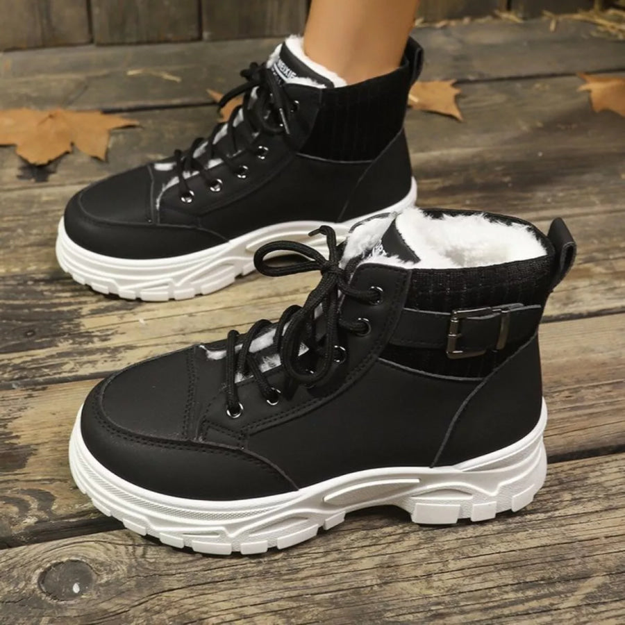 Plush Lining Lace Up Boots Apparel and Accessories
