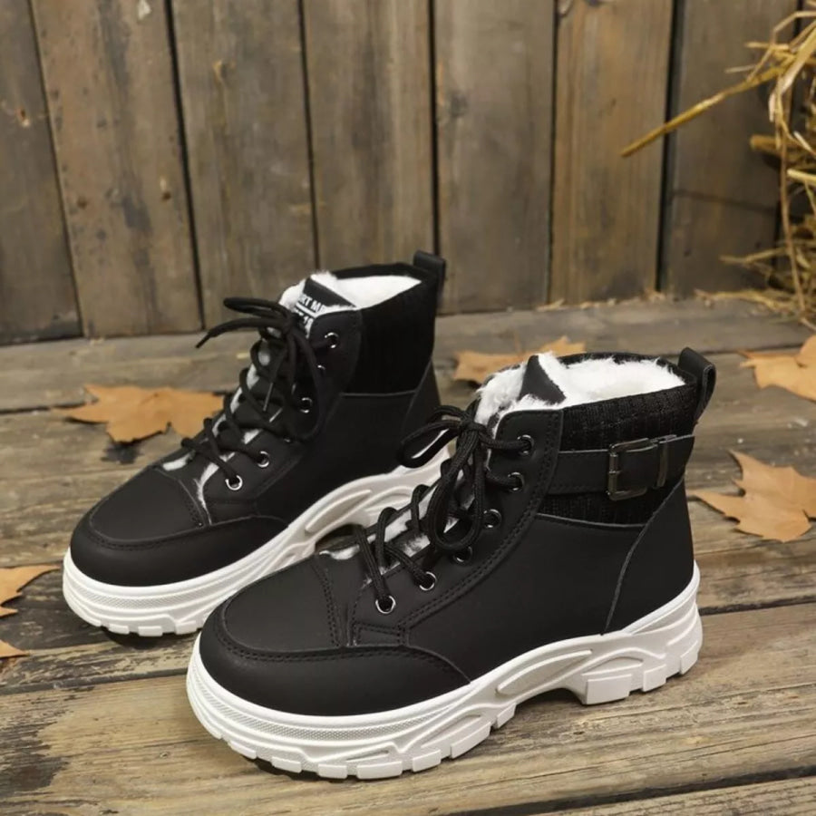 Plush Lining Lace Up Boots Apparel and Accessories