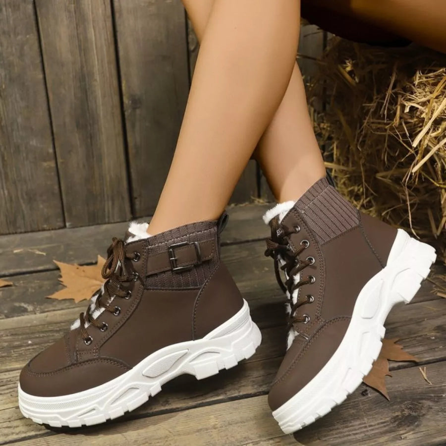 Plush Lining Lace Up Boots Apparel and Accessories