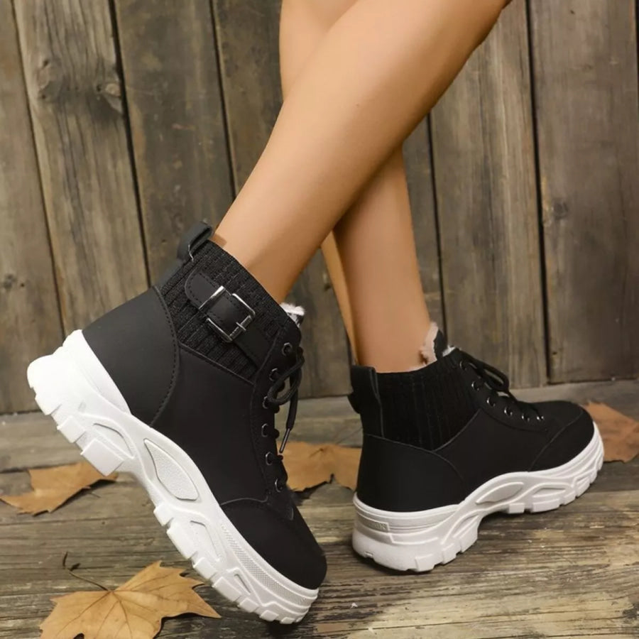 Plush Lining Lace Up Boots Apparel and Accessories