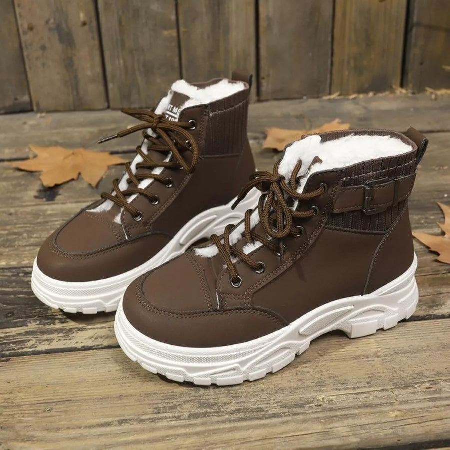 Plush Lining Lace Up Boots Apparel and Accessories