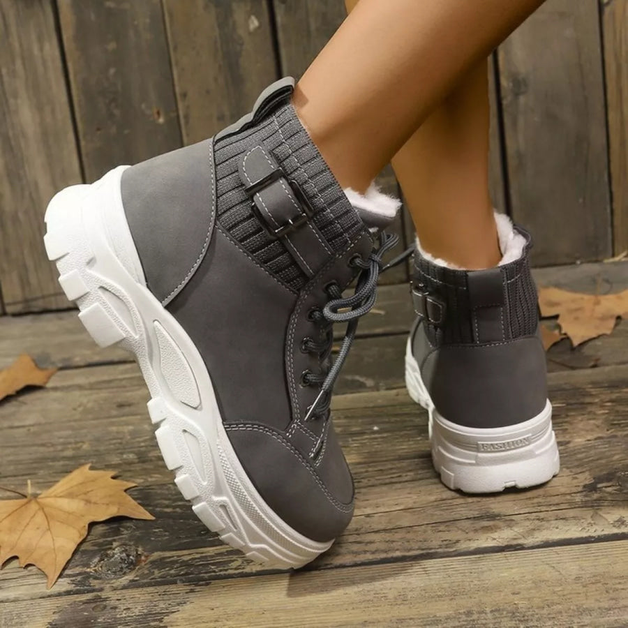 Plush Lining Lace Up Boots Apparel and Accessories