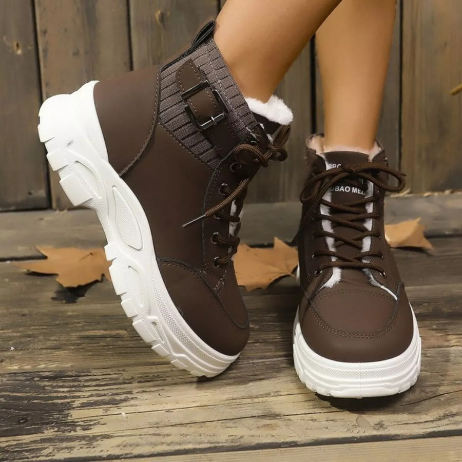 Plush Lining Lace Up Boots Apparel and Accessories