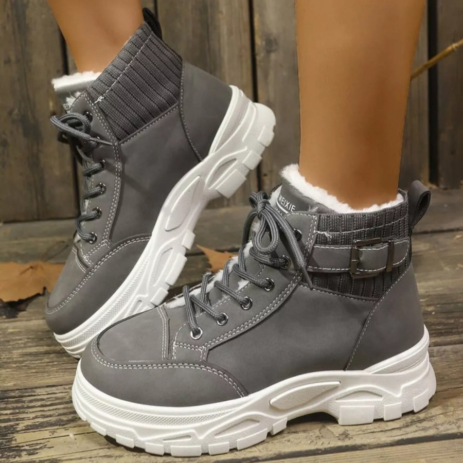Plush Lining Lace Up Boots Apparel and Accessories