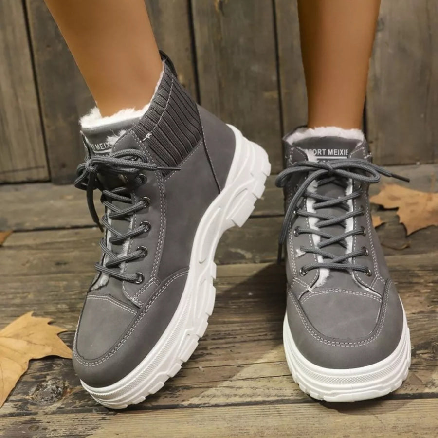 Plush Lining Lace Up Boots Apparel and Accessories