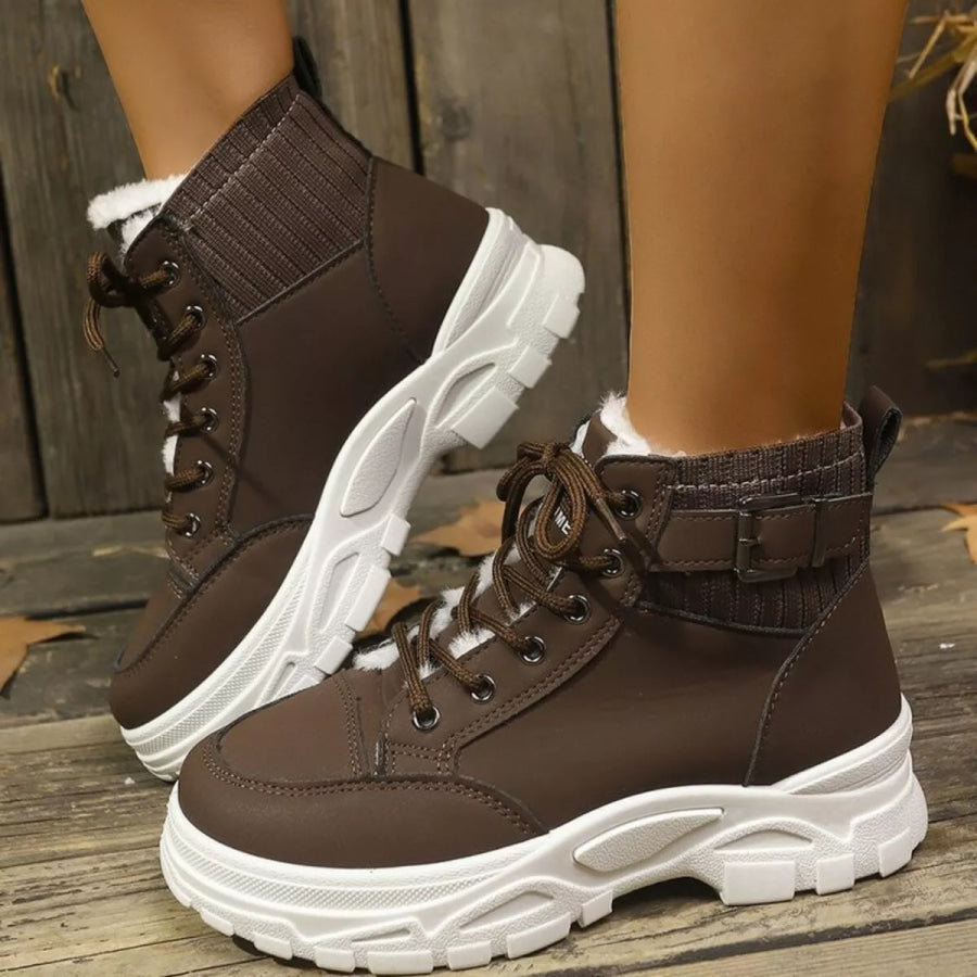 Plush Lining Lace Up Boots Apparel and Accessories