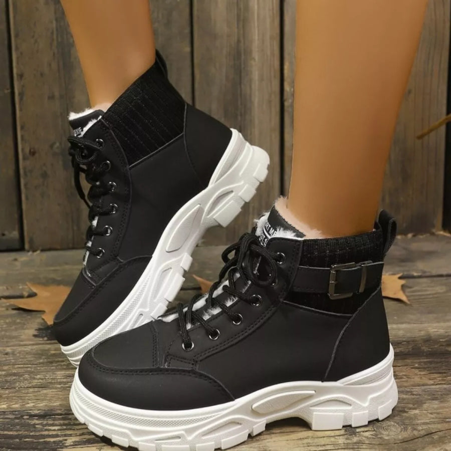 Plush Lining Lace Up Boots Apparel and Accessories