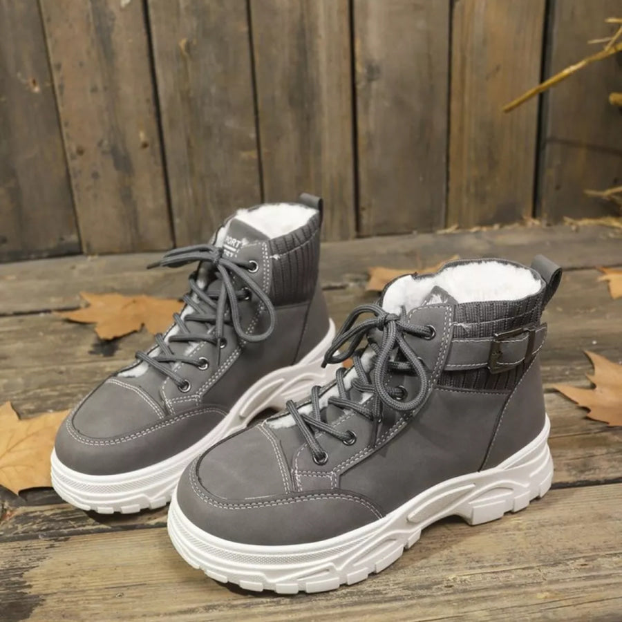 Plush Lining Lace Up Boots Apparel and Accessories