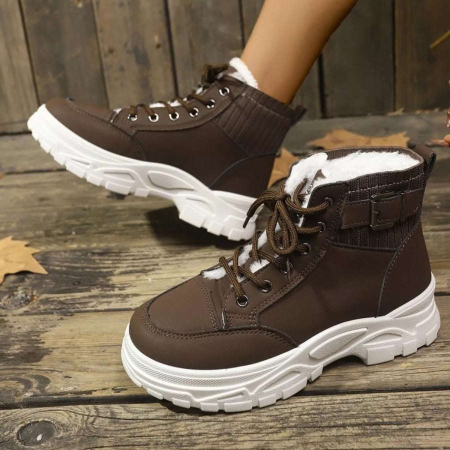 Plush Lining Lace Up Boots Apparel and Accessories