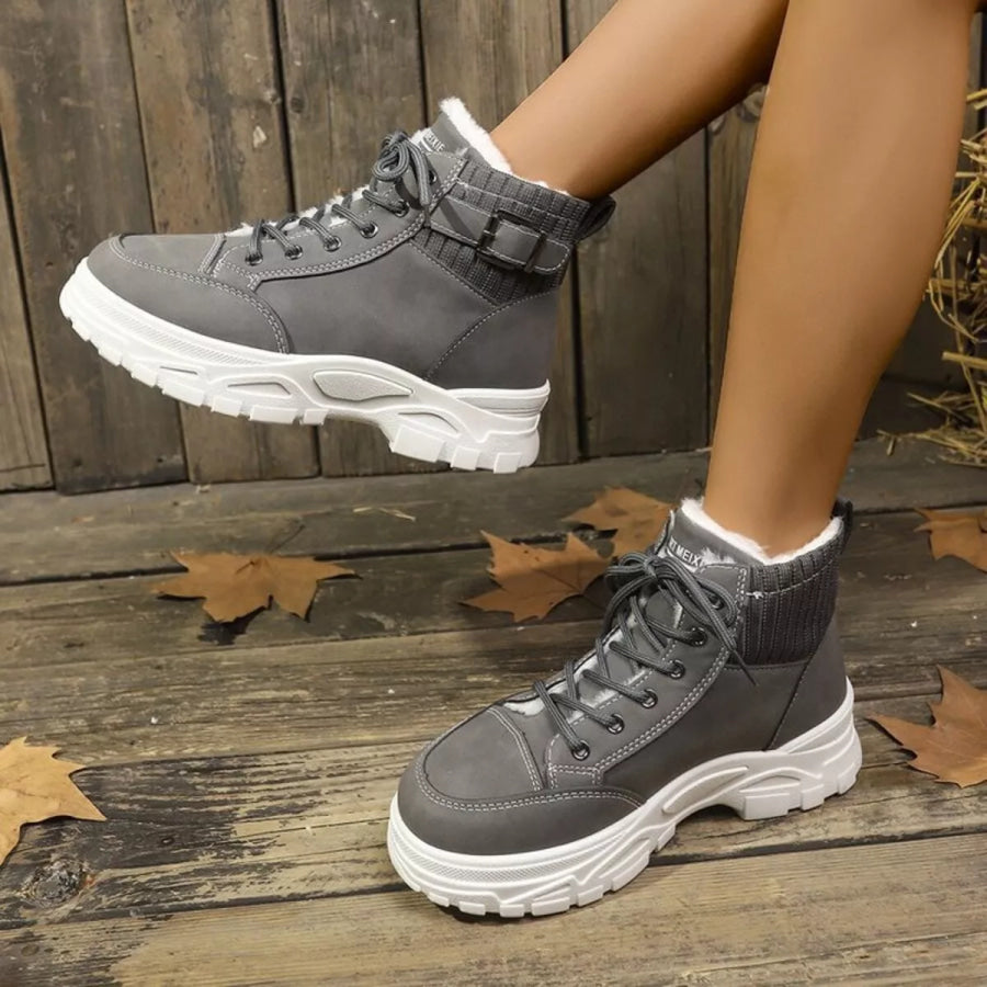 Plush Lining Lace Up Boots Dark Gray / 35 Apparel and Accessories
