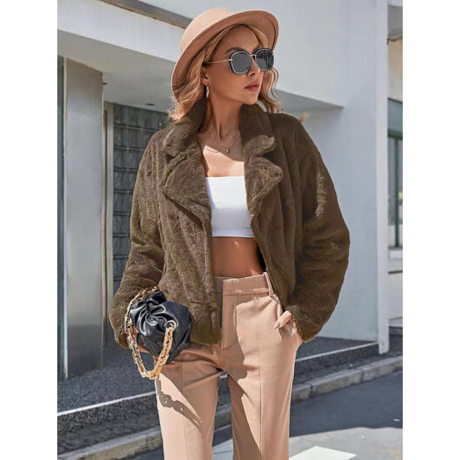 Plush Open Front Dropped Shoulder Jacket Apparel and Accessories