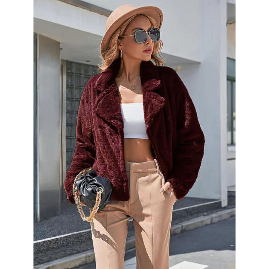 Plush Open Front Dropped Shoulder Jacket Apparel and Accessories