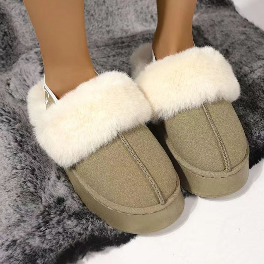 Plush Platform Slippers with Letter Strap Khaki / 36(US5) Apparel and Accessories