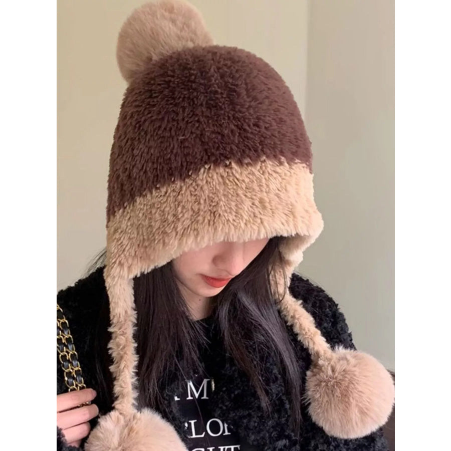 Plush Pom-pom Hat Taupe / One Size Apparel and Accessories