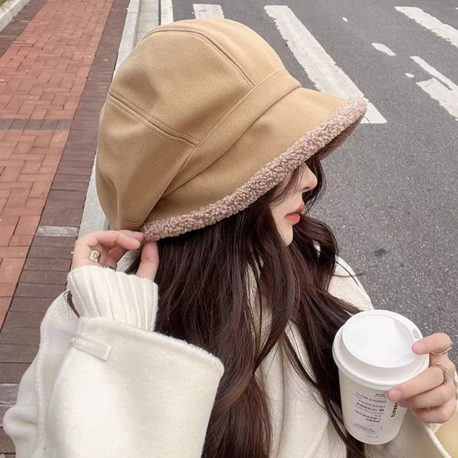 Plush Trim Baker Boy Hat Off-white / One Size Apparel and Accessories