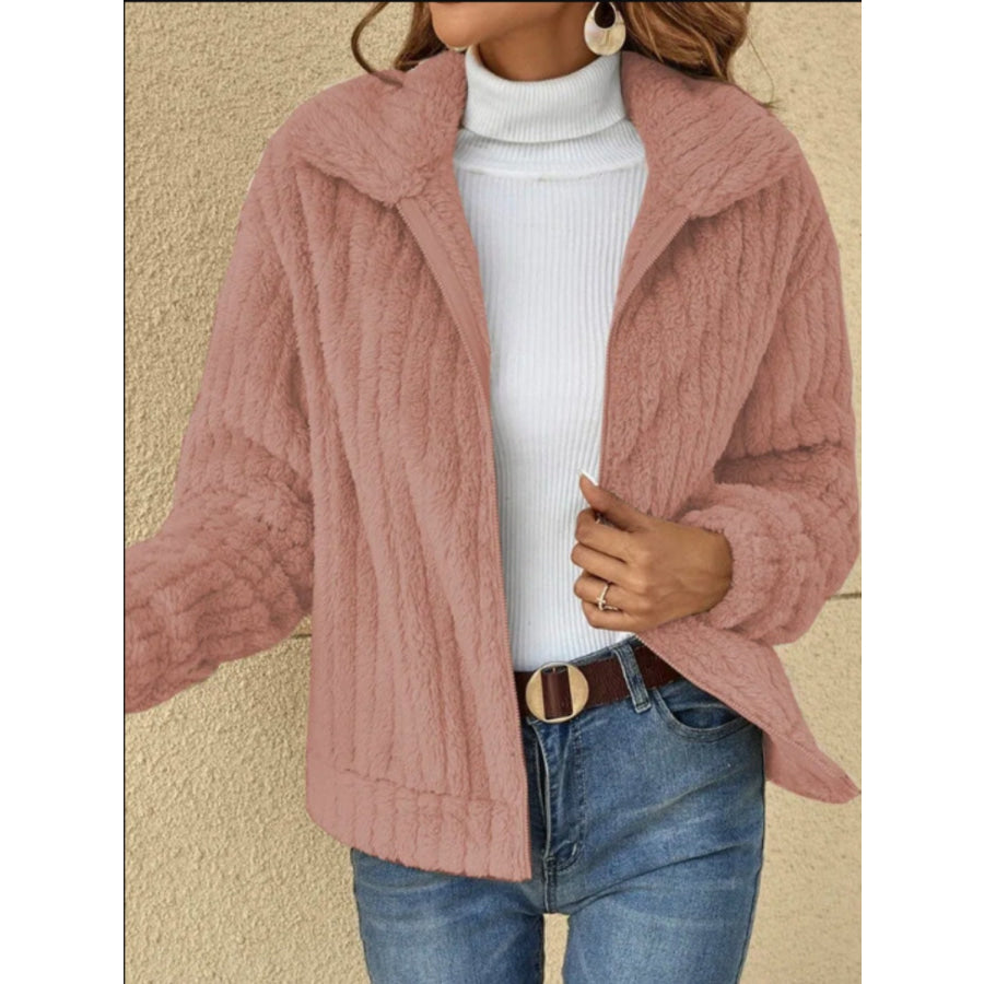 Plush Zip Up Long Sleeve Jacket Apparel and Accessories