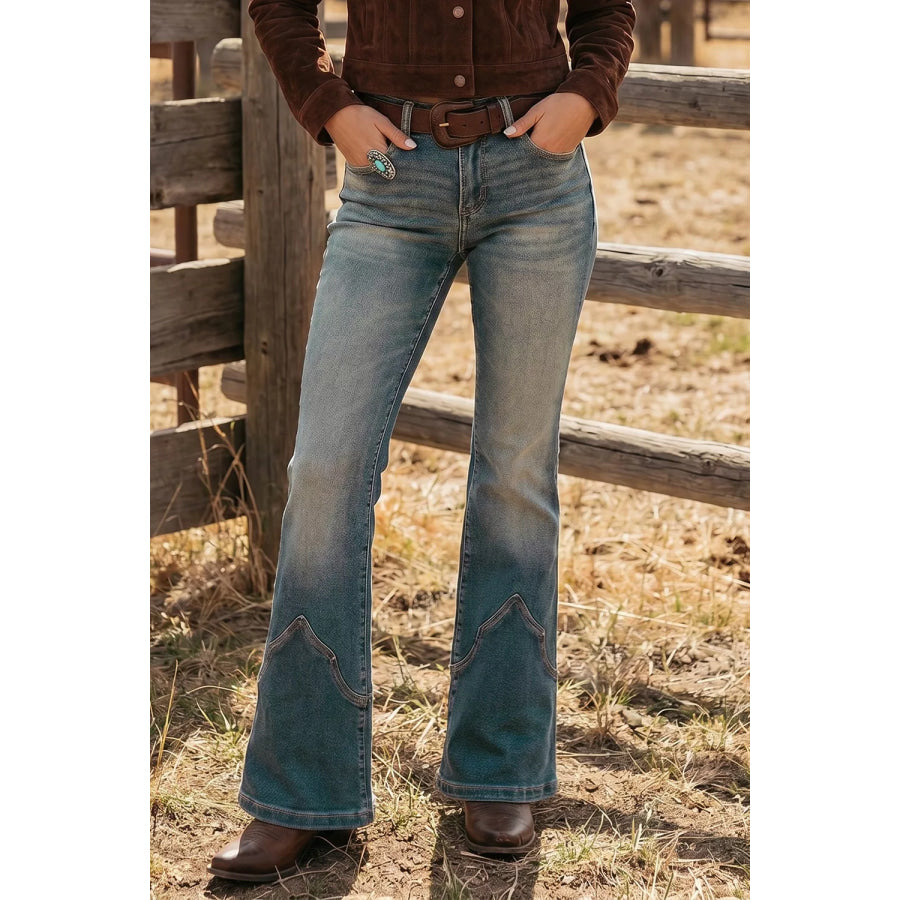 Pocket Detail Flare Leg Jeans Apparel and Accessories