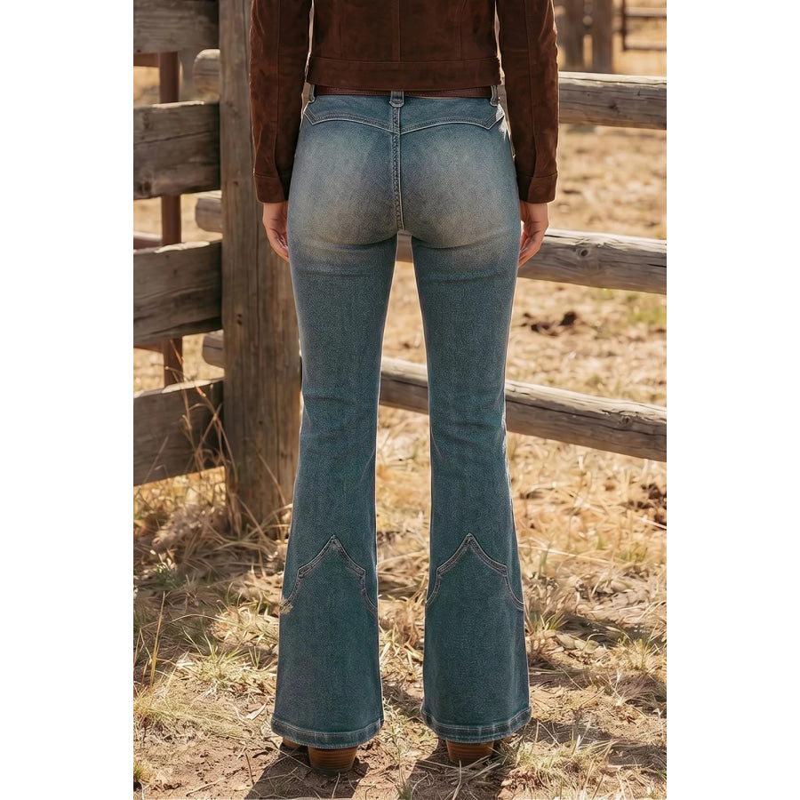 Pocket Detail Flare Leg Jeans Apparel and Accessories